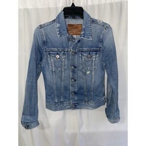 AG Adriano Goldschmied Women's Robyn Denim Jean Jacket Blue Distressed Small